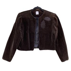Vintage Lang Originals Brown Velvet Velour Leaf Accent Cropped Blazer